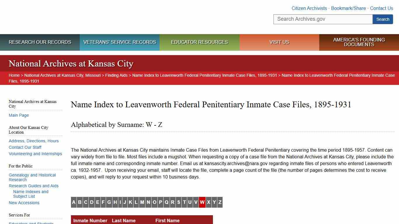 Name Index to Leavenworth Federal Penitentiary Inmate Case Files, 1895-1931 | National Archives