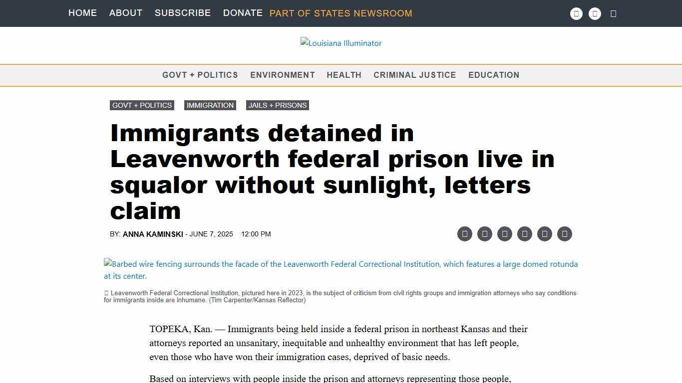 Immigrants detained in Leavenworth federal prison live in squalor without sunlight, letters claim • Louisiana Illuminator